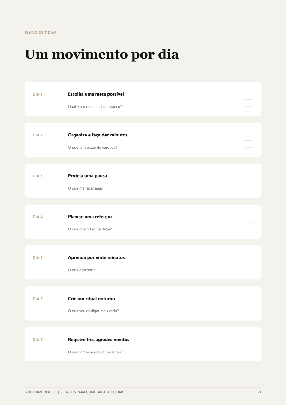 Página 21 do e-book: plano de sete dias, um movimento por dia