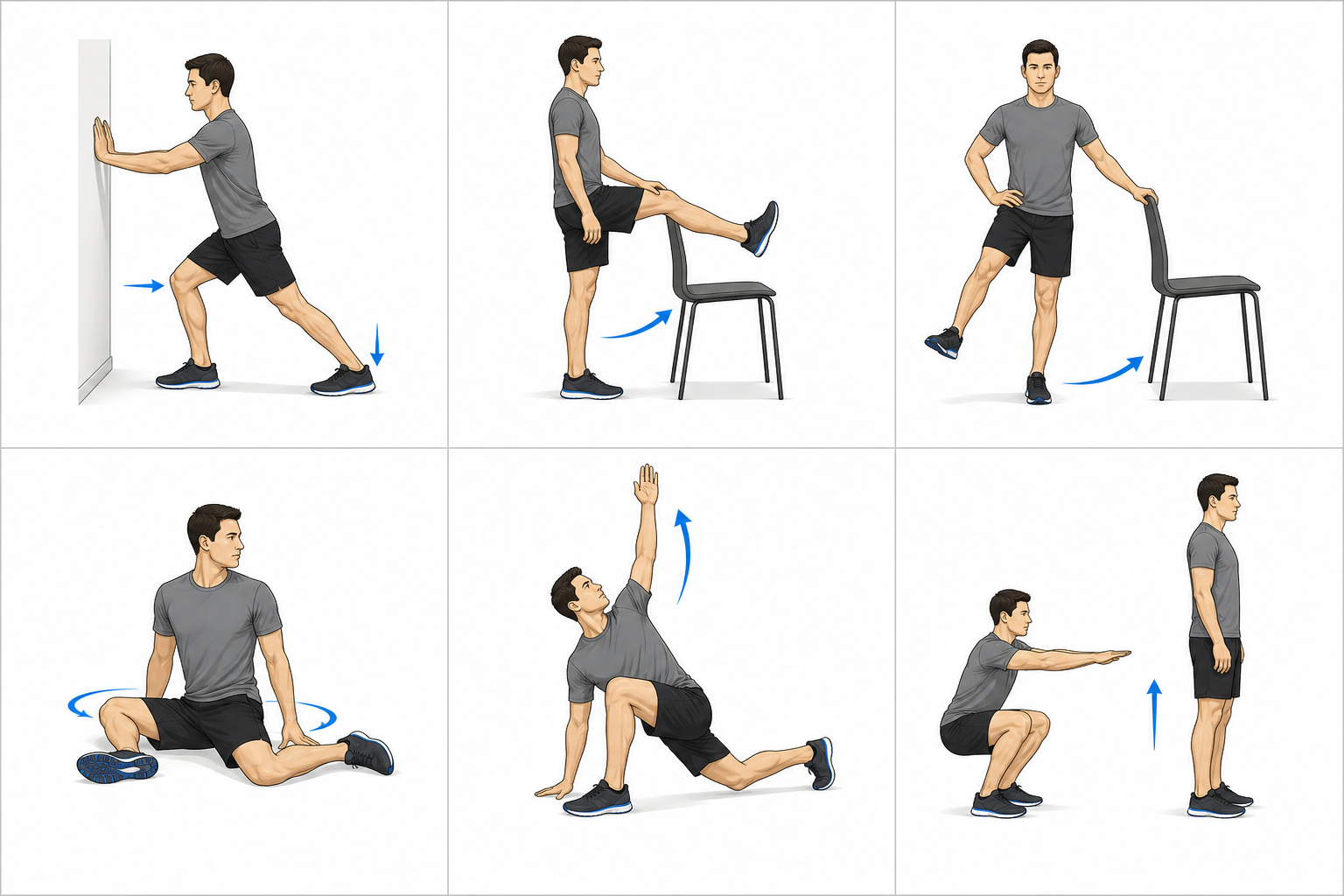 Seis exemplos ilustrados de mobilidade para fazer antes da corrida